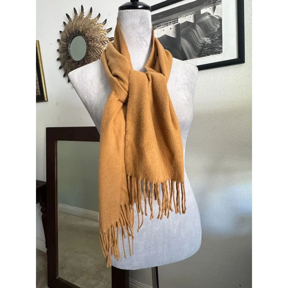 Fraas Cashmink Scarf Camel Tan Fringe Soft Made in Germany Unisex Winter Wrap